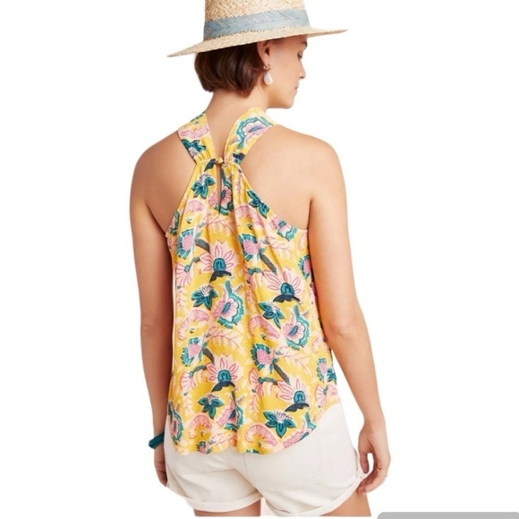 Maeve Anthropologie Mica Tropical Yellow Floral Sleeveless fun soft Halter top - Picture 4 of 11